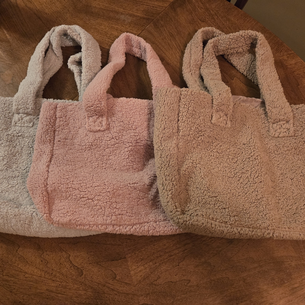 Cozy Sherpa Tote Bag - Pink and Tan